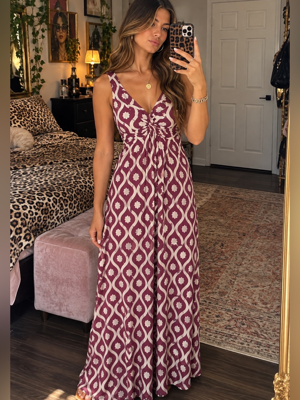 Boden Geometric Print Twist Front Maxi Dress UK 10L / US 6L